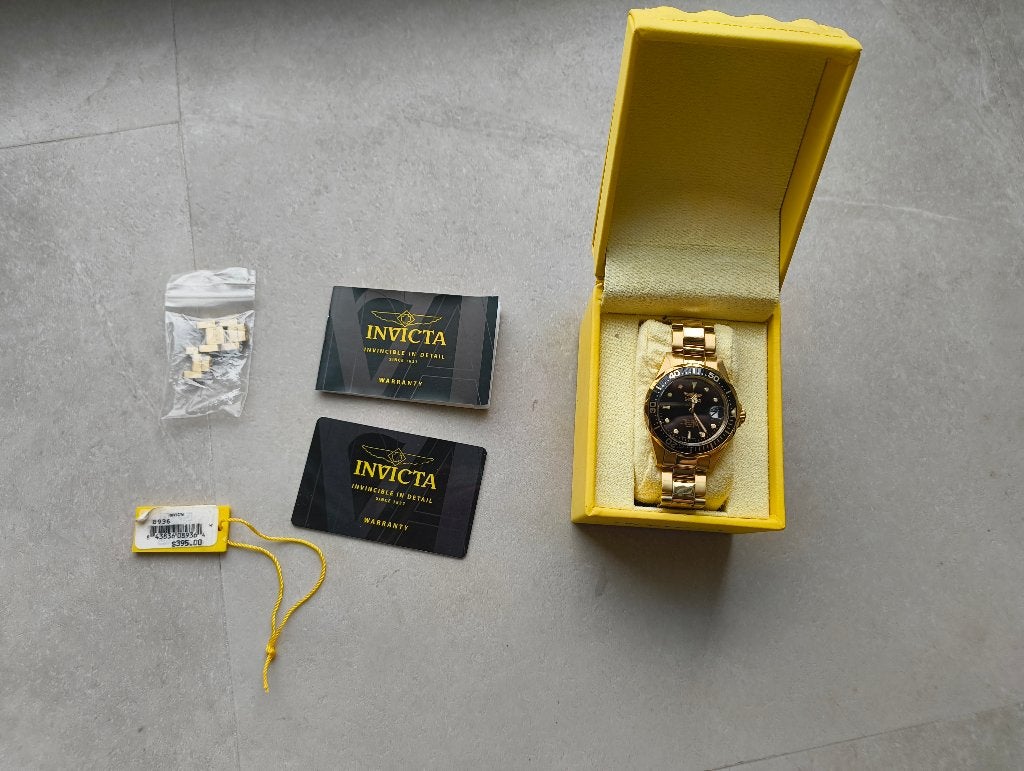 Invicta Pro Diver 8936 Goud/Zwart horloge, Sieraden, Tassen en Uiterlijk, Overige merken, Staal, Gebruikt, Staal