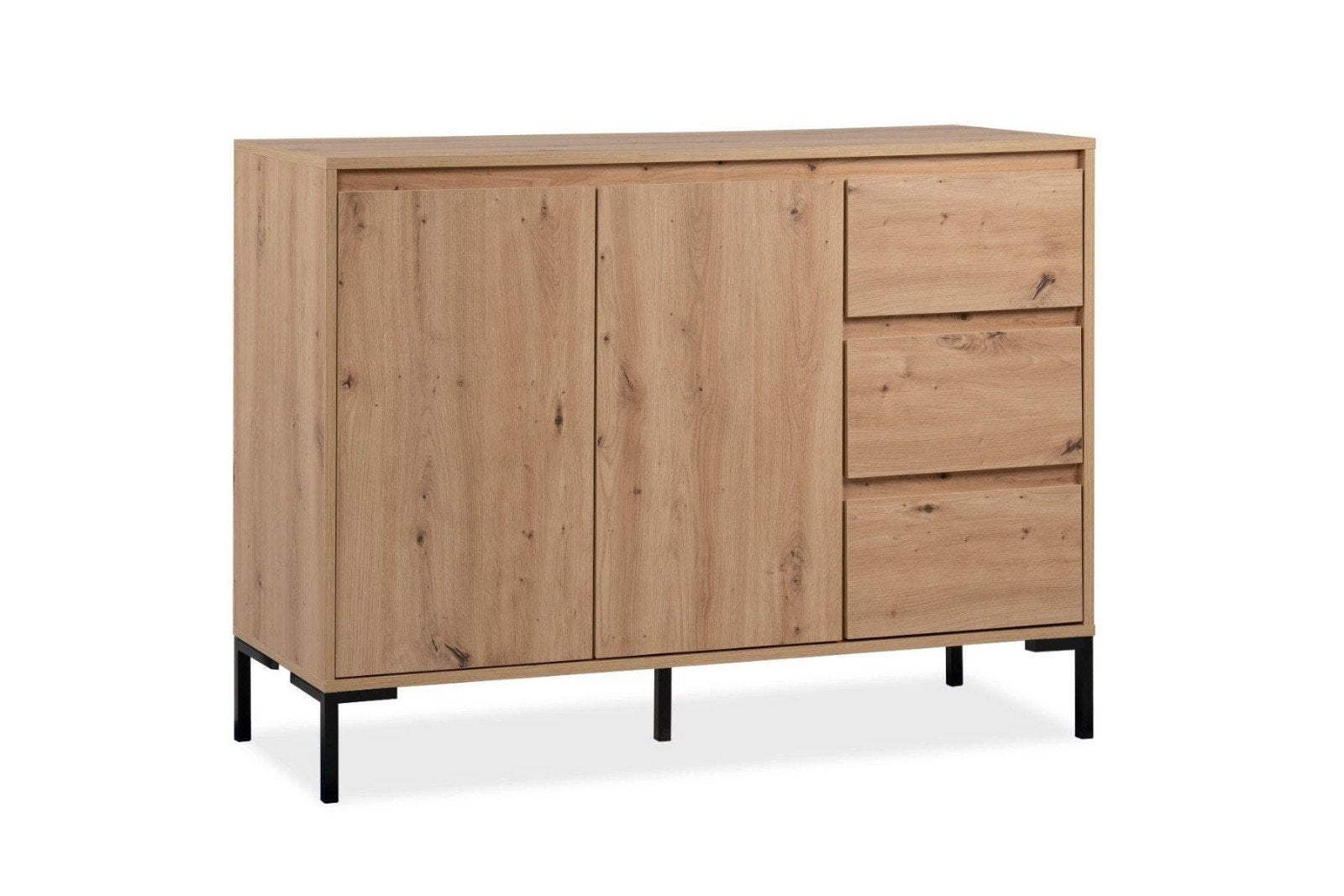 Eikenhouten Commode met Zwarte Pootjes - 120x88x40 cm, Huis en Inrichting, Ophalen, 100 tot 150 cm, Modern, Industrieel, Met lade(s)