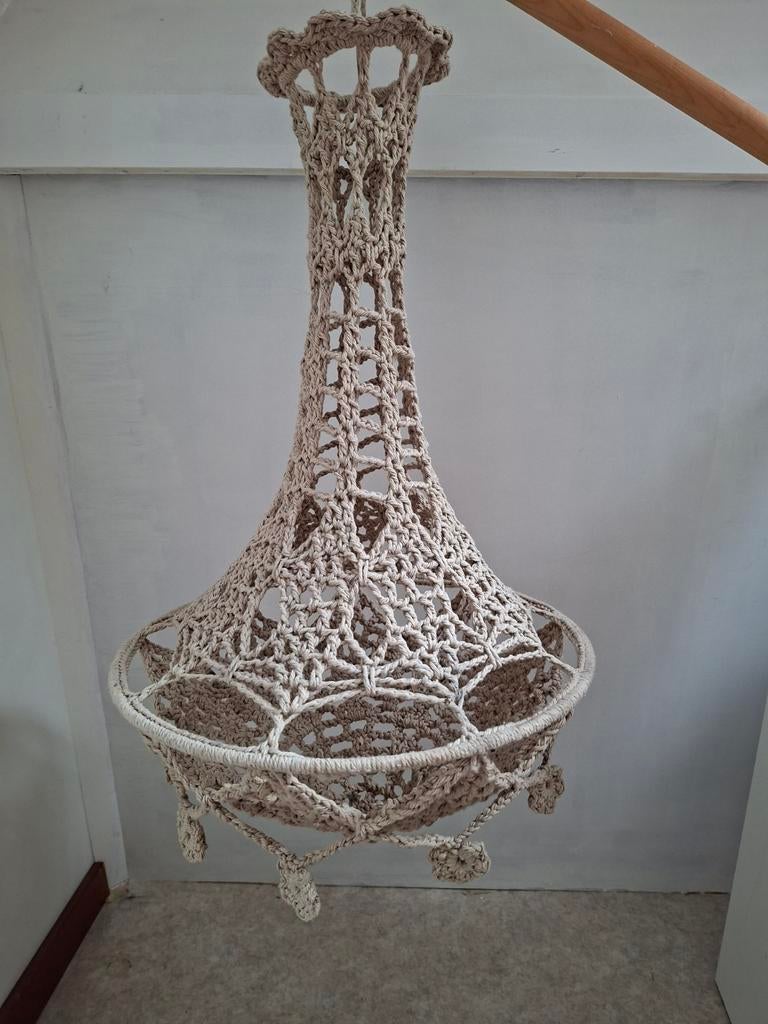 Gehaakte beige hanglamp - Uniek en sfeervol, Huis en Inrichting, Lampen | Hanglampen, Bohemian, Handgemaakt, Sfeervol, 50 tot 75 cm