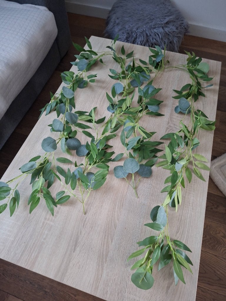 Set 2 Kunstmatige Eucalyptus Guirlandes / Groene Slingers, Groen, Kunstplant, Nieuw, Ophalen of Verzenden