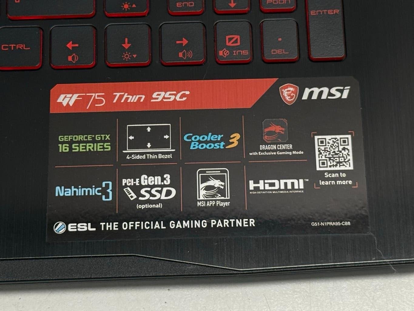 MSI GF75 Thin 9SC Gaming Laptop 17.3 inch + Tas * I.Z.G.S.*, Msi, Met videokaart, 2 tot 3 Ghz, Qwerty