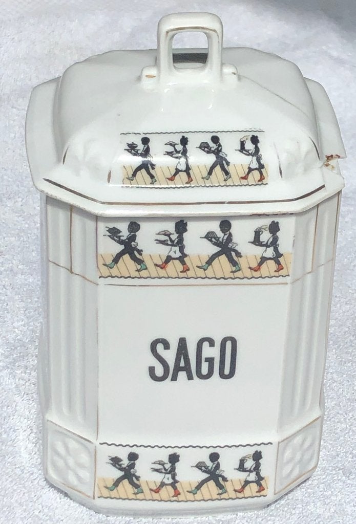 Antieke porselein Sago pot met deksel, Ophalen of Verzenden