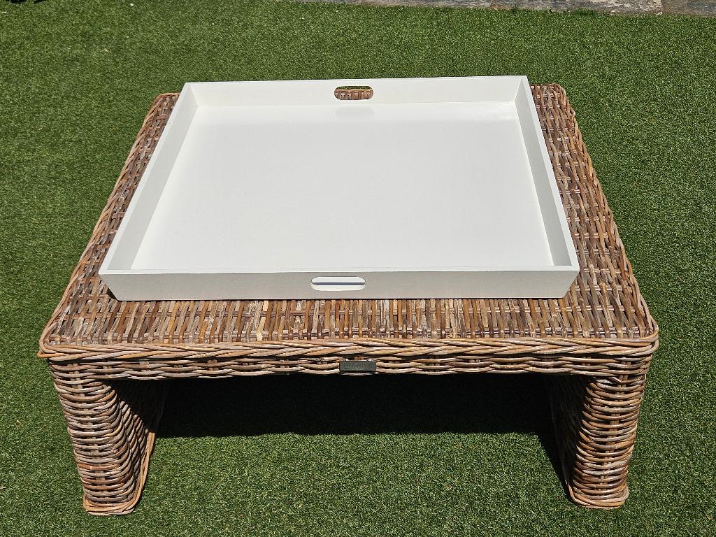 Salontafel riet met dienblad, Ophalen, Overige materialen, Gebruikt, 50 tot 100 cm