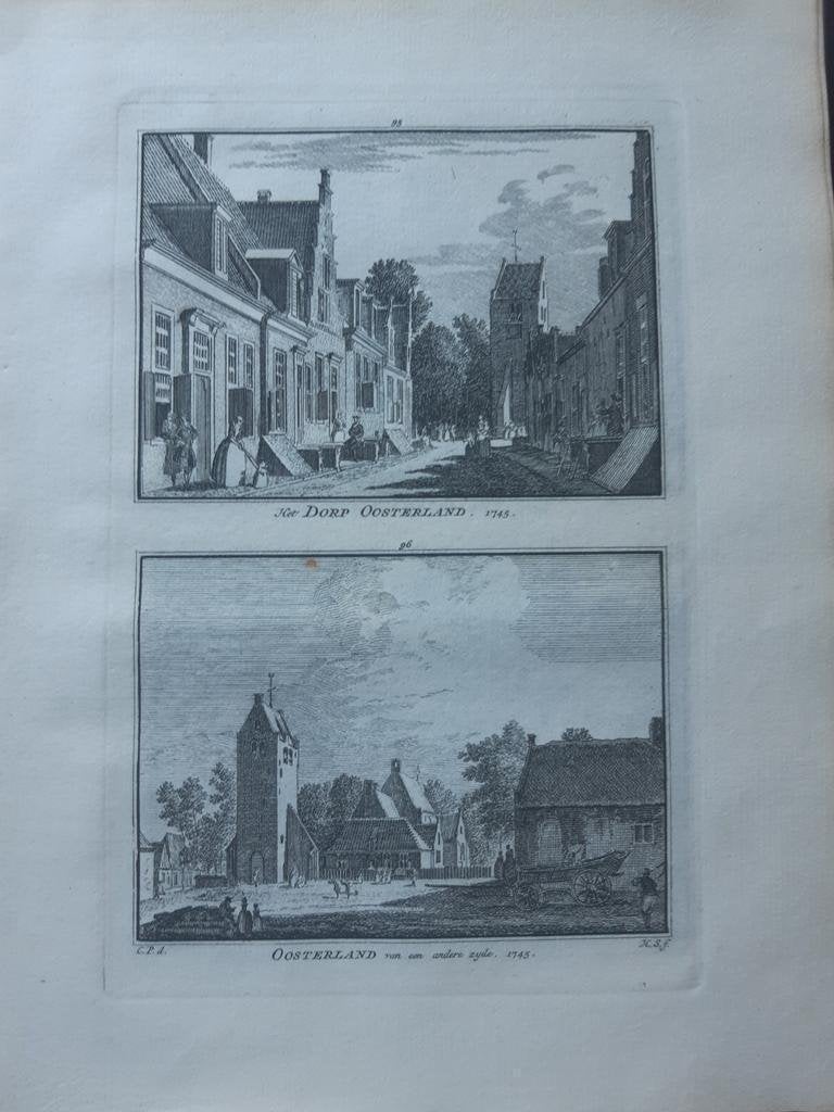95-96*/ Dorp Oosterland Zeeland Gravure uit 1754, Ophalen of Verzenden