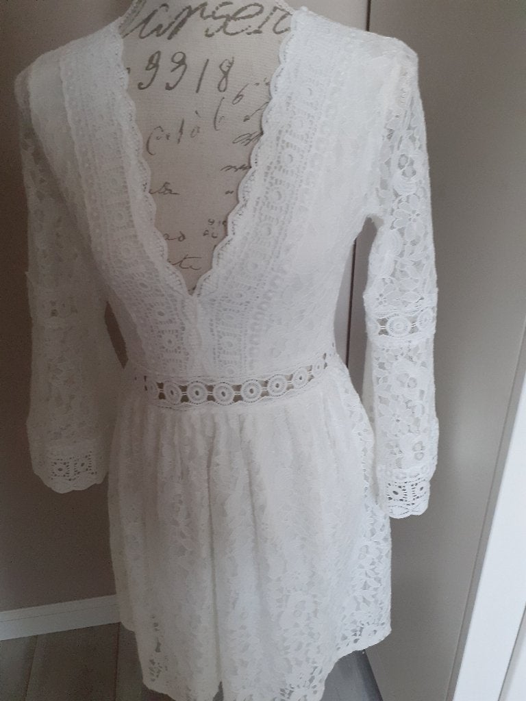 Prachtig off-white kanten jurk, maat S/M, nieuwstaat!, Kleding | Dames, Wit, Ophalen of Verzenden, Maat 36 (S), Boven de knie