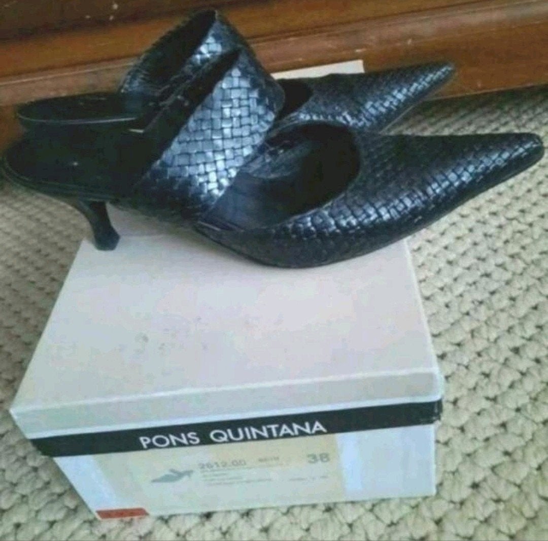 Prachtige zwarte handgevlochten muiltjes Pons Quintana 38, Verzenden, Zwart, Sandalen of Muiltjes, Zo goed als nieuw