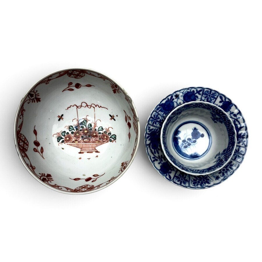 18e eeuwse Amsterdams Bont kom en blauw-witte Kangxi kom, Antiek en Kunst, Ophalen of Verzenden