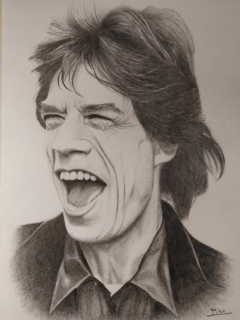 Potloodtekening Mick Jagger, Artiest, Ophalen of Verzenden, Zo goed als nieuw, Pim Gardien