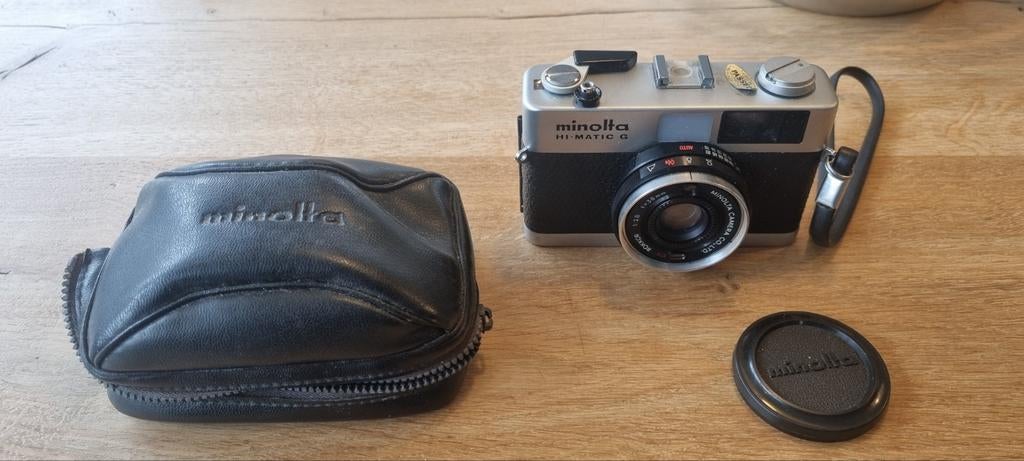 Minolta Hi-Matic G camera met tas en lensdop, Audio, Tv en Foto, Fotocamera's Analoog, Ophalen of Verzenden, Gebruikt, Compact