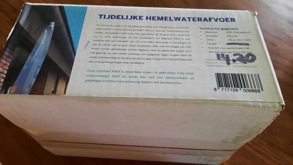 Tijdelijk hemelwater afvoer, Ophalen, 6 meter of meer, Nieuw, 80 mm of meer