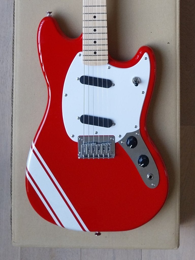 Squier Mustang Candy Apple Red + Fender / Loog Telecaster, Ophalen of Verzenden, Zo goed als nieuw, Solid body, Fender
