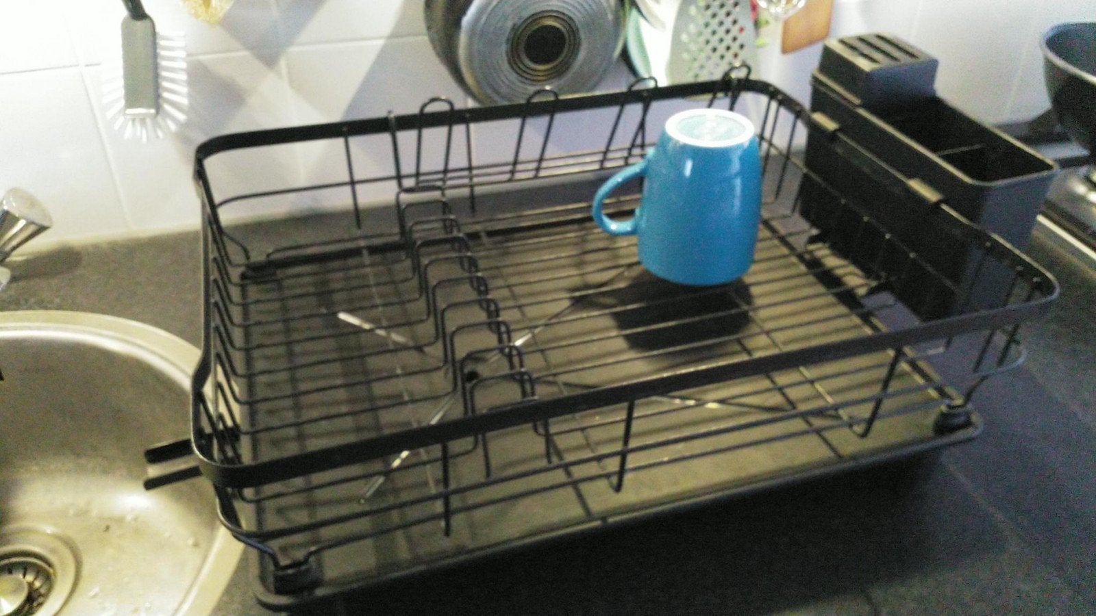Zeer praktisch afdruiprek met lekbak en bestekhouder, zwart, Ophalen of Verzenden, Zo goed als nieuw