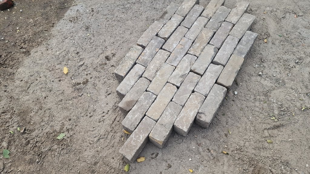 Geel bronze oudhollandse gebakken 7 duimer, Tuin en Terras, Tegels en Klinkers, Ophalen, Overige materialen, Gebruikt, Klinkers