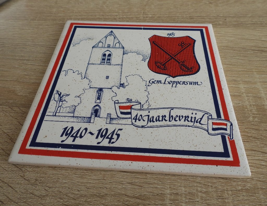 Herdenkingstegel Loppersum 40 jaar bevrijd 1940-1945, Ophalen of Verzenden