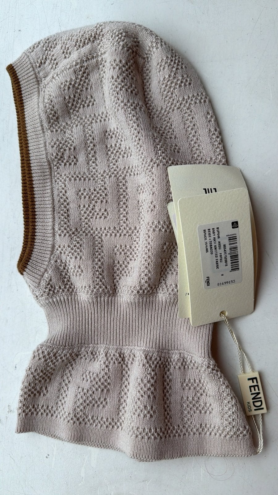Fendi Kids Gebreide Muts Balaclava Beige/Tabak Nieuw, Ophalen of Verzenden, Nieuw, Jongetje of Meisje, Muts