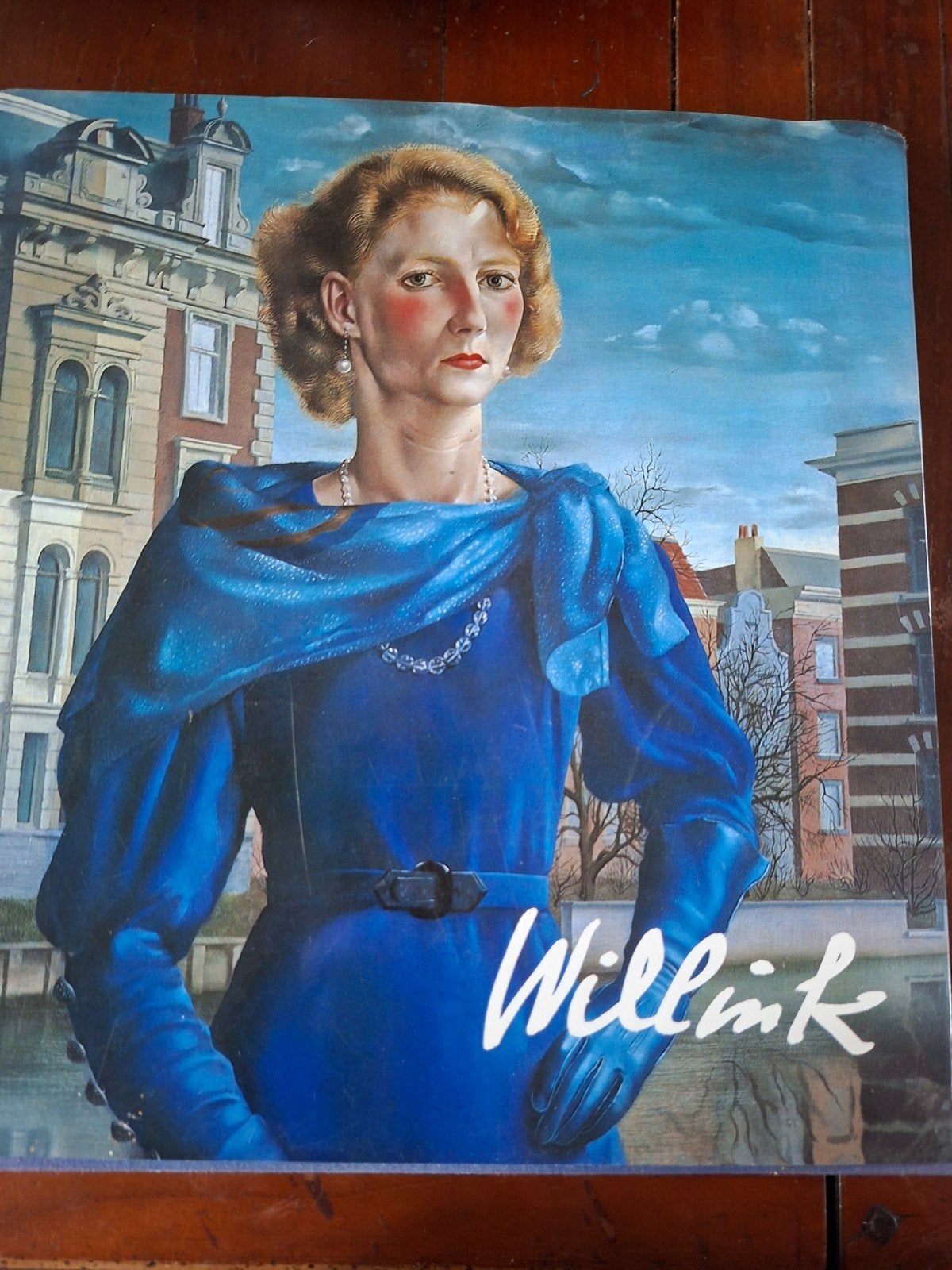 Willink reproductie: Vrouw in blauw met stadsgezicht, Portret of Personen, Realistisch, Ophalen of Verzenden, Print