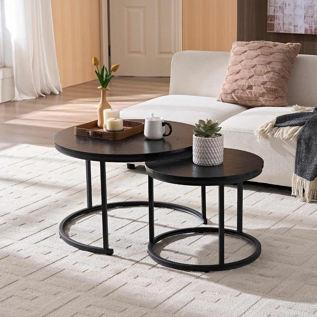 Home Heaven Salontafel Rond Zwart Hout 70cm en 50cm, Rond, Zo goed als nieuw, Modern, 5 – 50