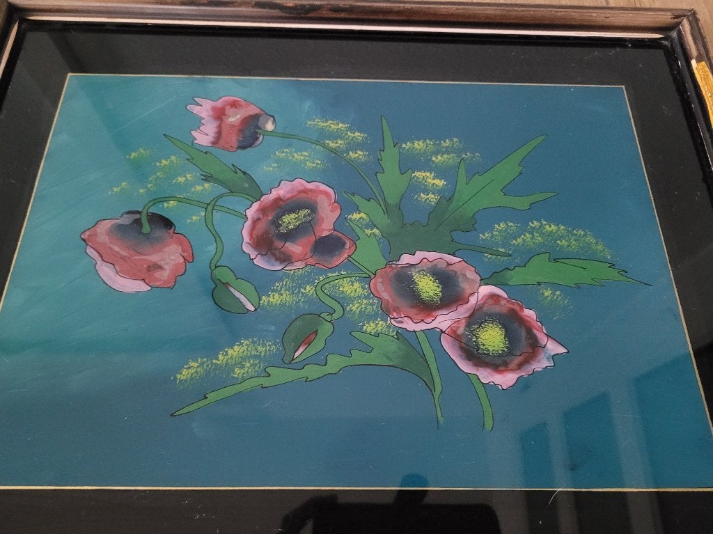 Art Nouveau dienblad met achterglas Schildering bloemen, Ophalen of Verzenden