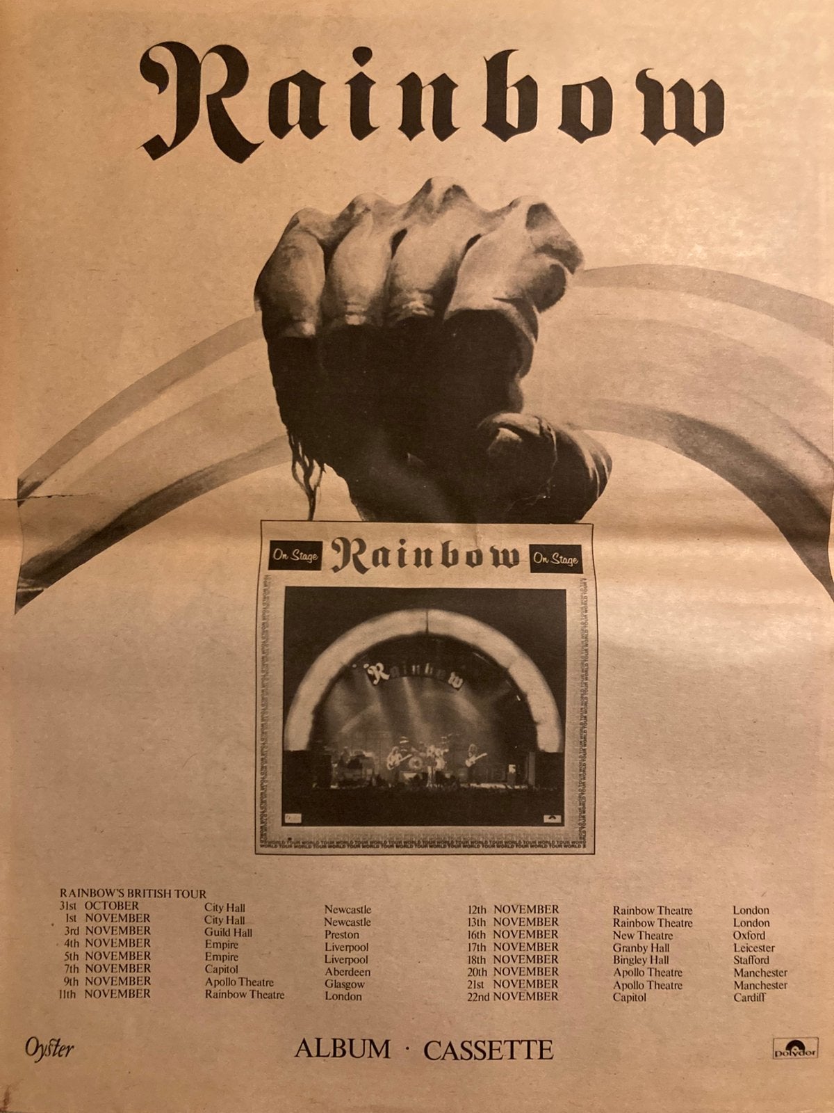 RAINBOW On Stage UK 1977 tour A3 advertentie, Ophalen of Verzenden, Zo goed als nieuw, A4 of kleiner, Muziek