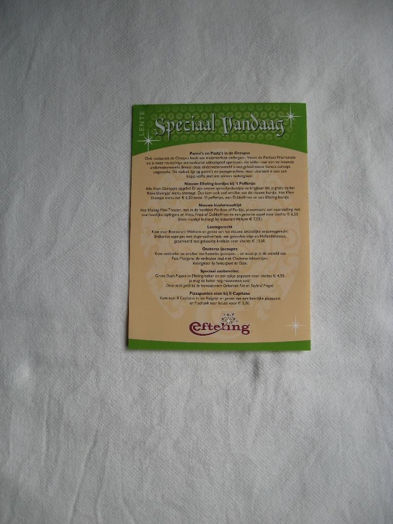 Efteling Foldertje/Flyer - LENTE Speciaal Vandaag - 2009, Verzenden, Nieuw, Overige typen