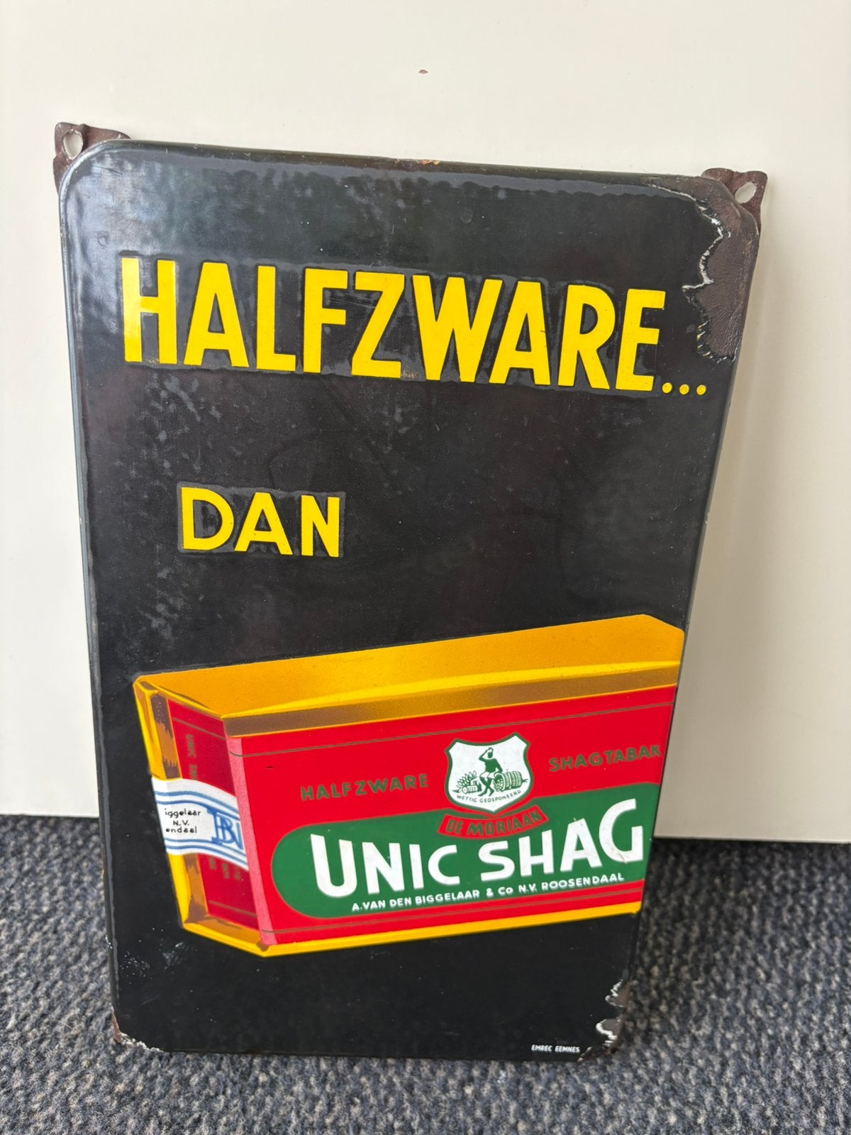 Unic shag emaille reclame bord, Ophalen of Verzenden, Gebruikt, Reclamebord