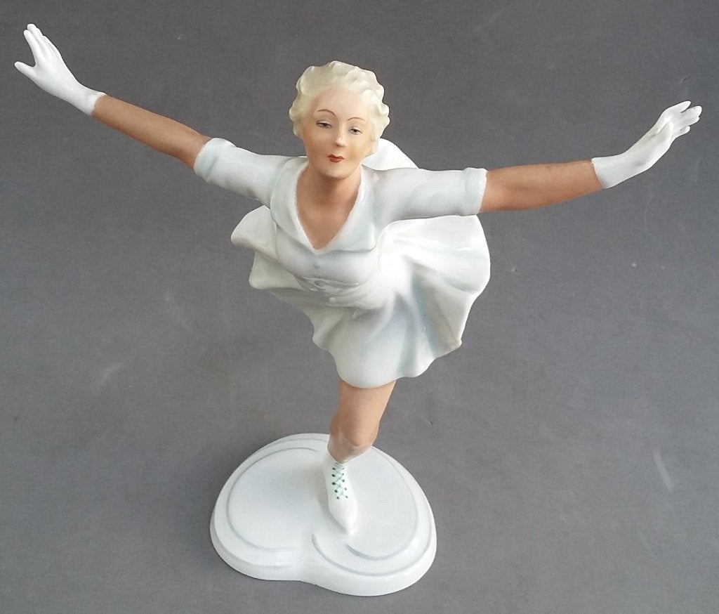 Om1930-1950 Wallendorf Schaubach Porselein Beeld Schaatsster, Antiek en Kunst, Ophalen of Verzenden