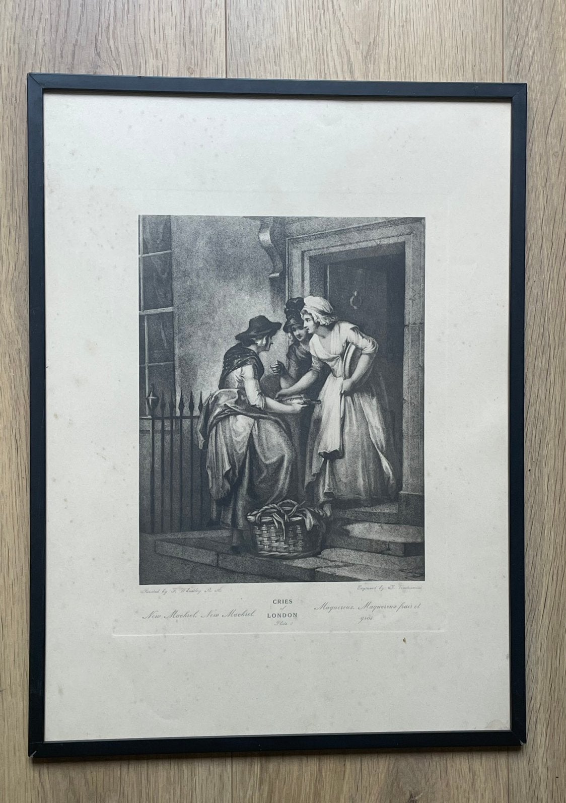 Ingelijste gravure Cries of London ‘New mackrel’, Wheatley, Antiek en Kunst, Dagelijks leven, Ingelijst, Ophalen of Verzenden