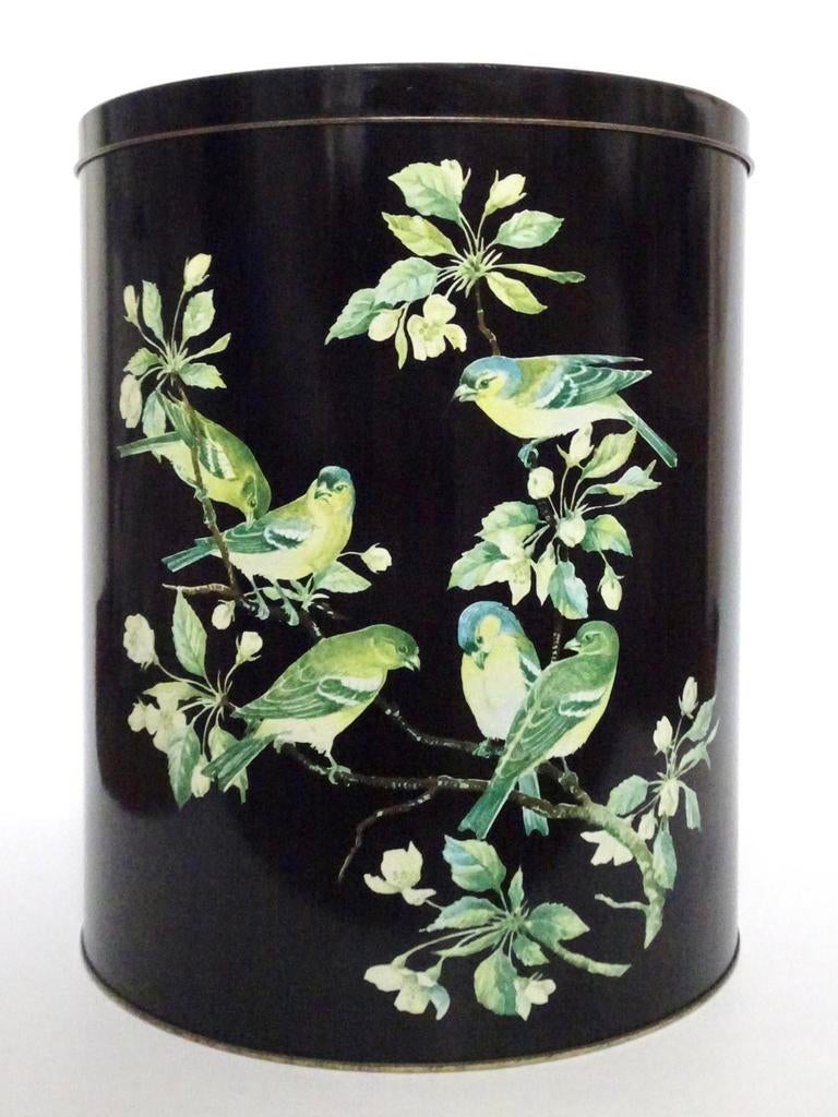 XL Groot vintage blik blikje vogel vogels zwart geel groen, Verzamelen, Blikken, Verzenden, Gebruikt, Overige
