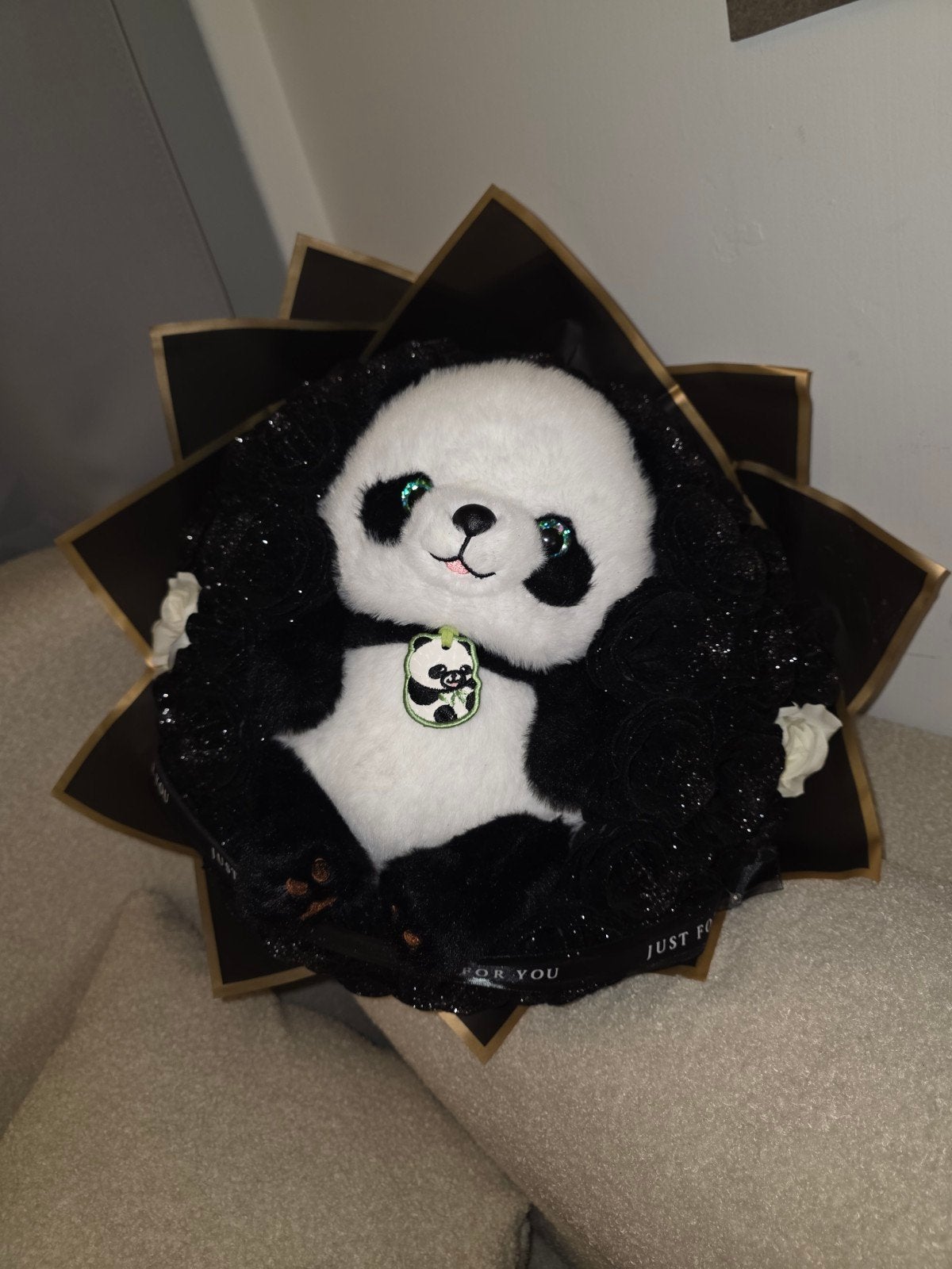 Zwarte Glitter Rozen Boeket met Panda Beertje, Ophalen of Verzenden, Nieuw