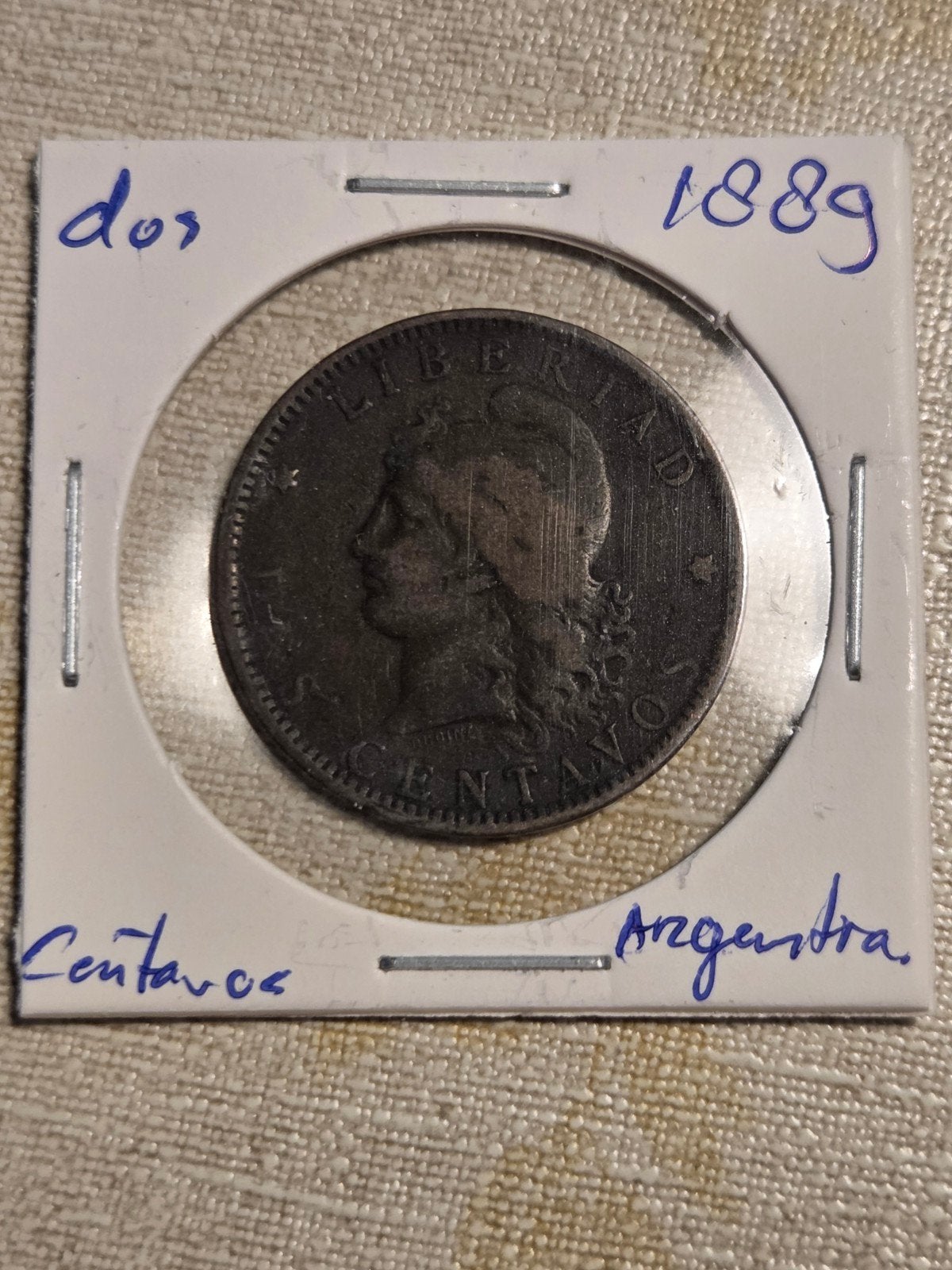 Zeldzame 1889 Argentijnse Dos Centavos munt, Ophalen of Verzenden, Midden-Oosten