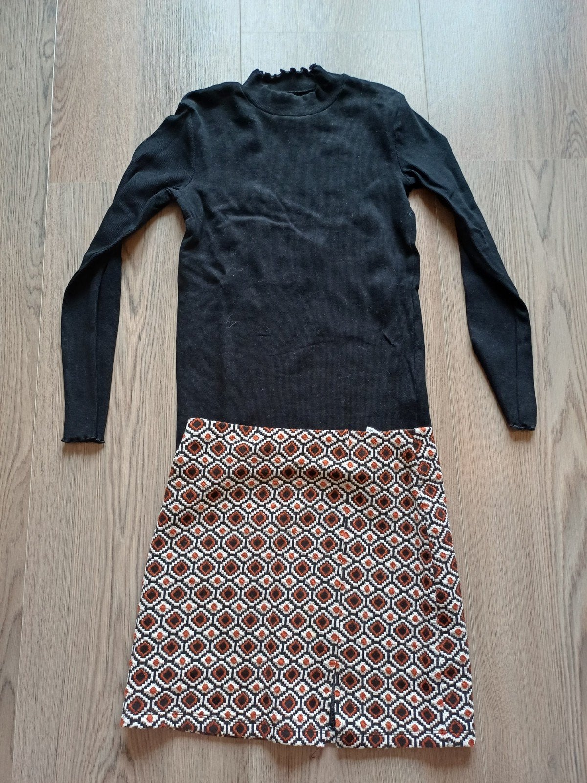 Set: Zwarte coltrui en rok met print (maat 158/164), Ophalen of Verzenden