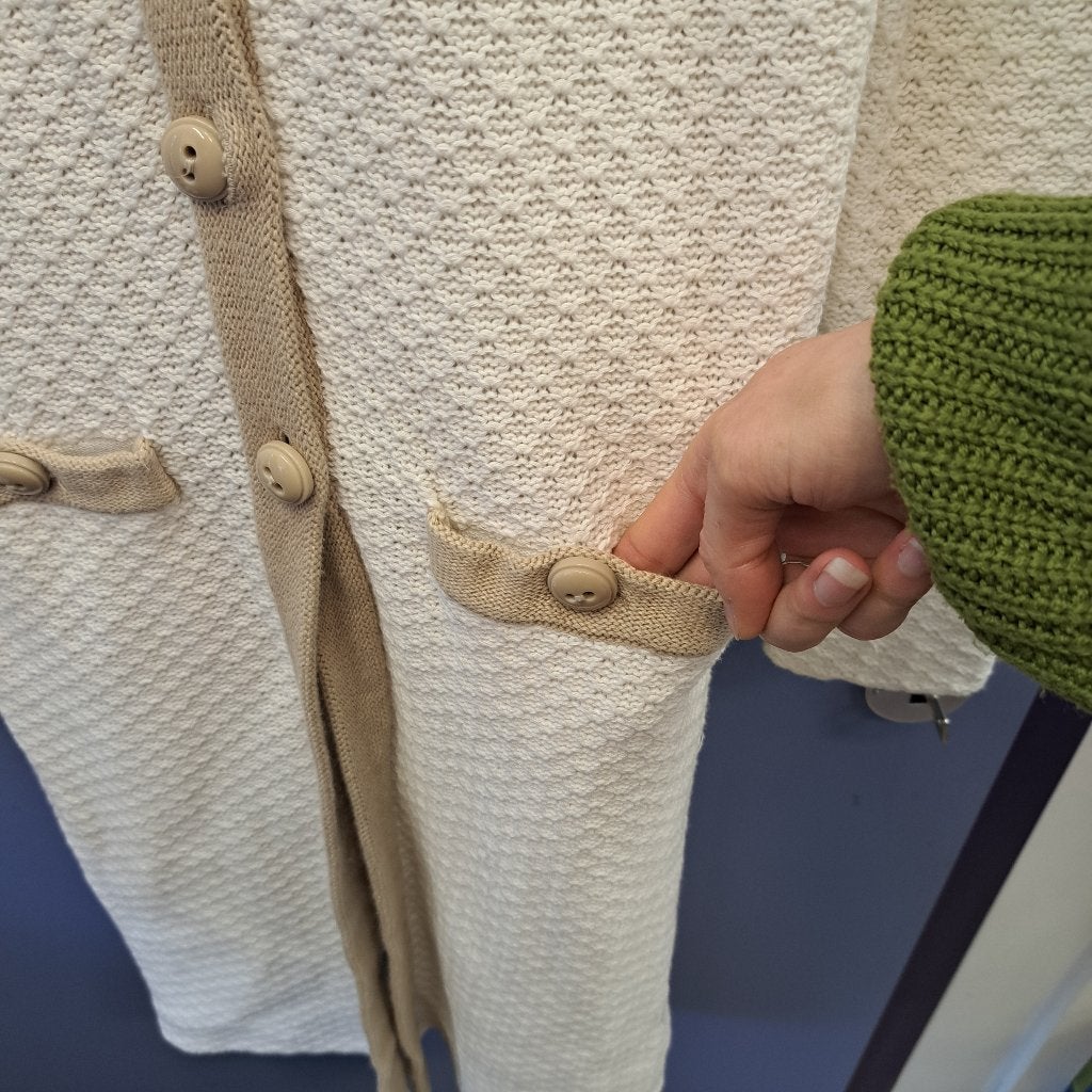 Caroline Biss lang gebreid ecru vest katoen mt S-M nr 50024, ., Beige, Ophalen of Verzenden, Zo goed als nieuw