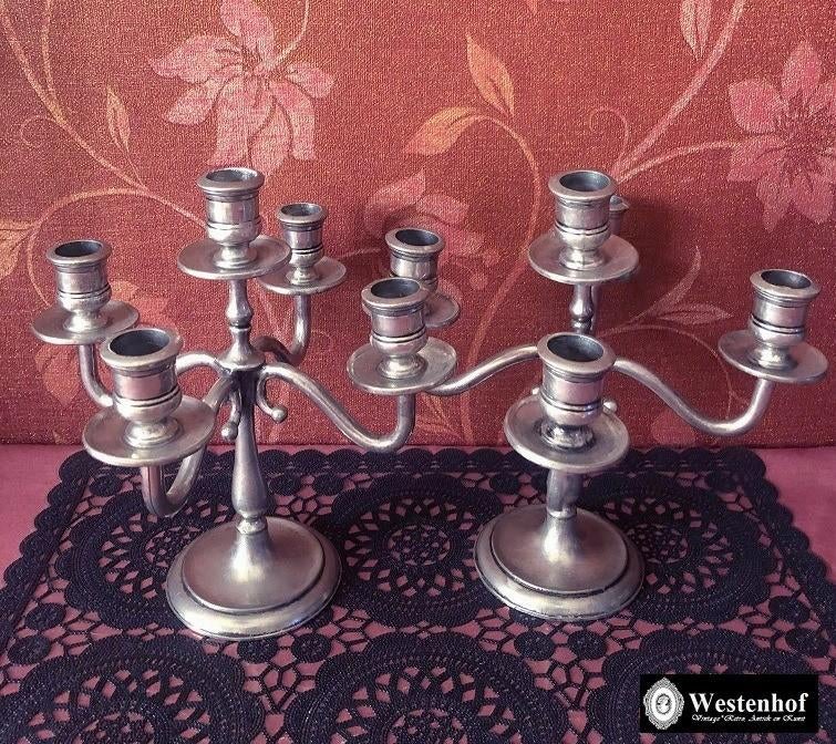 2 Gemerkt brocante kandelaars zilver met 5 arms, Ophalen of Verzenden, Zilver