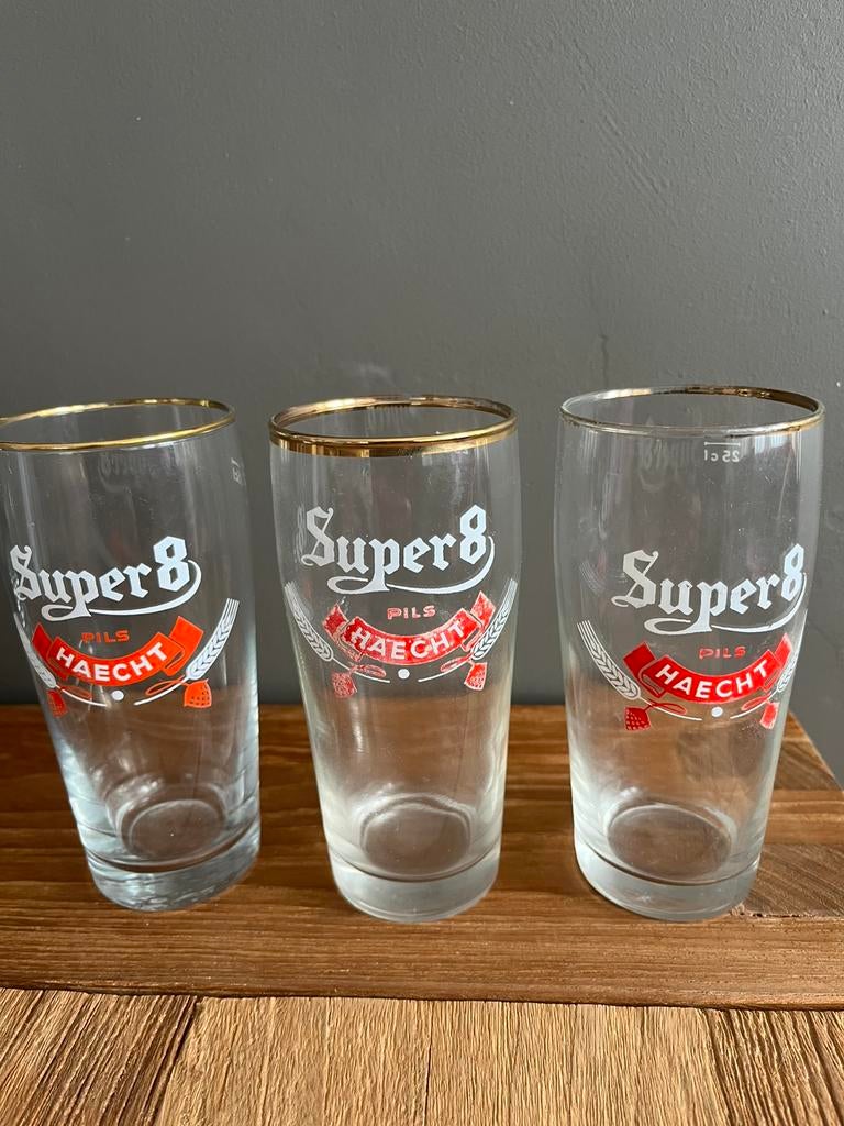 •3x vintage Super 8 pilsglazen, Ophalen of Verzenden, Zo goed als nieuw, Overige typen