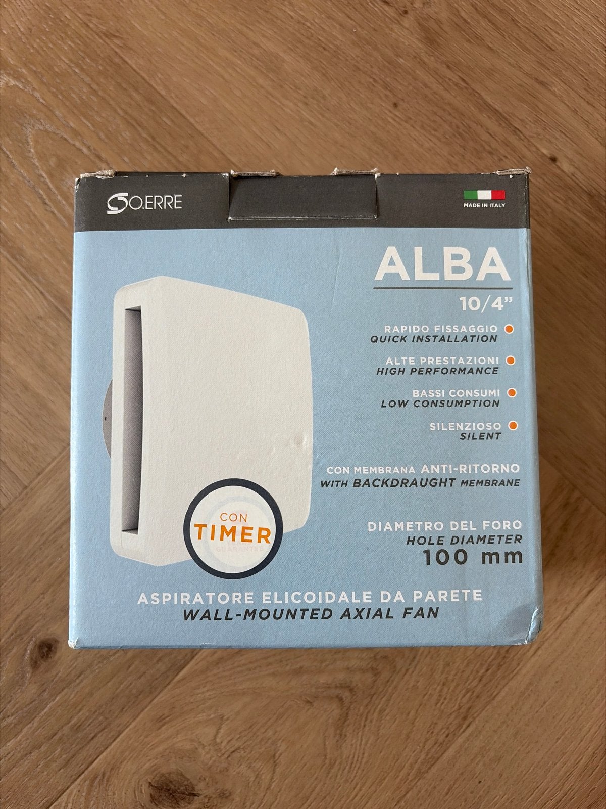 O.Erre Alba Wandventilator/Afzuiger met Timer 100mm, Ophalen of Verzenden, Nieuw, Ventilator en Afzuiger