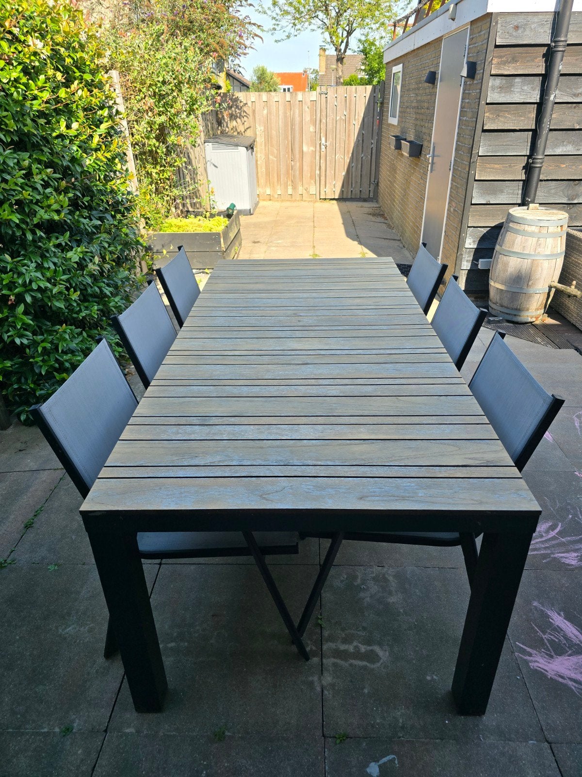 Grote tuintafel voor 6 personen met 6 stoelen, Ophalen, 6 zitplaatsen, Zo goed als nieuw, Tuinset