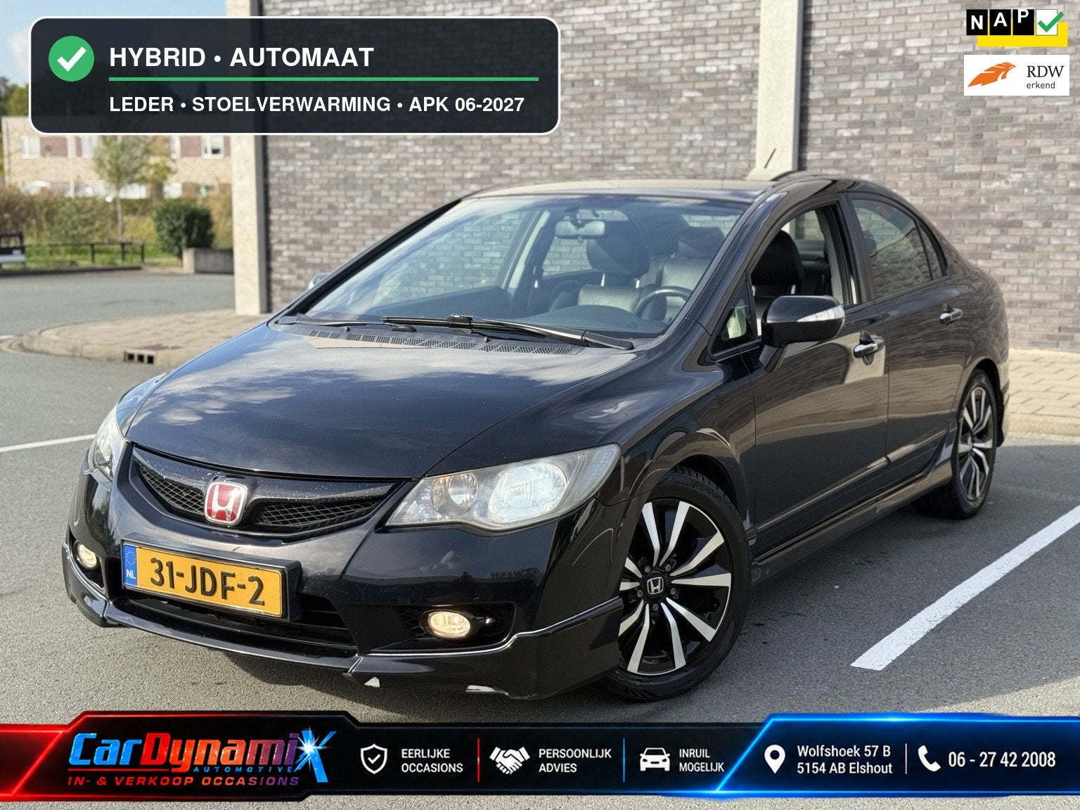 Honda Civic 1.3 Hybrid | Leer | Stoelverw | APK 06-2027 | Au, Auto's, Gebruikt, Zwart, Elektrische ramen, Zwart