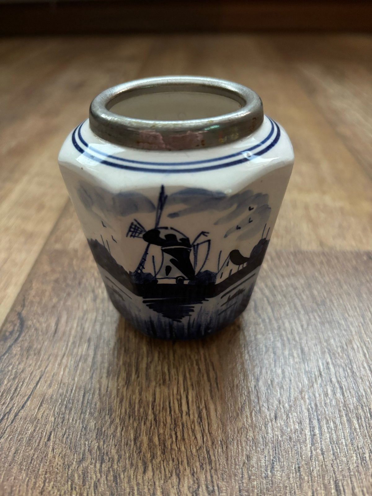 Delfts Blauw Lepelvaasje - Achthoekig met Molenlandschap, Ophalen of Verzenden