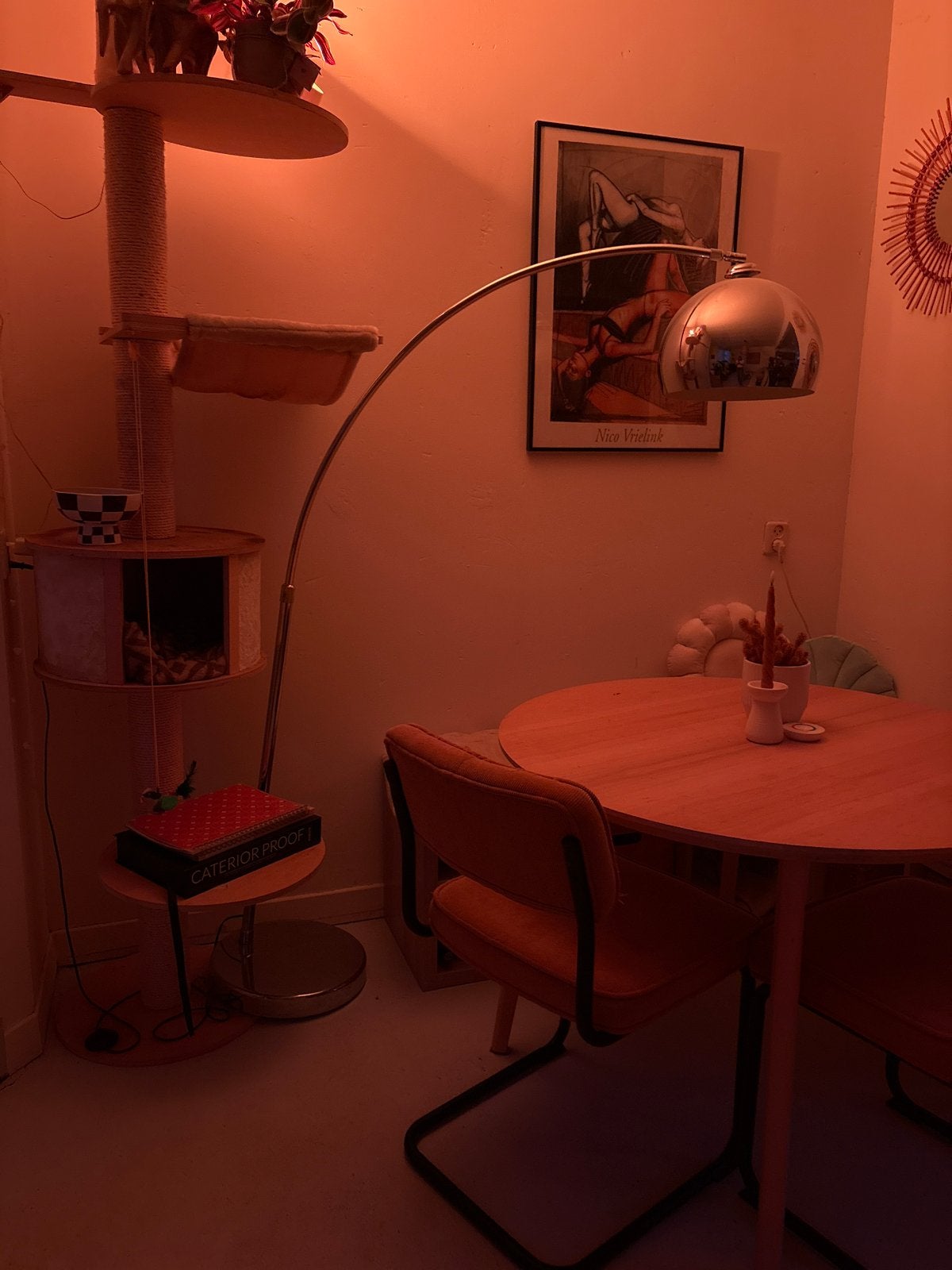 Stijlvolle Booglamp met Chromen Kap, Ophalen, Gebruikt, E27 (groot), Metaal