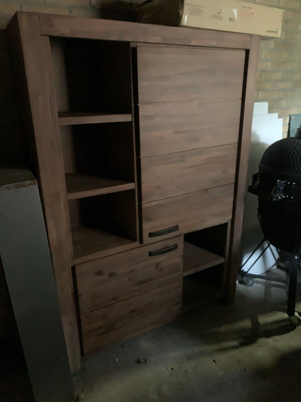 Massief houten kast met schuifdeur en lades, Ophalen, Gebruikt, 50 tot 100 cm, Met lade(s)