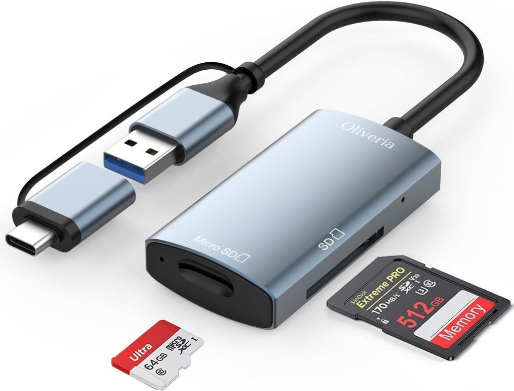 Oliveria USB 3.0 SD/microSD kaartlezer (USB + USB-C) - ZGAN, Ophalen of Verzenden, Zo goed als nieuw