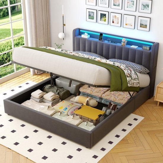 kingsize 2 persoonsbed met opberg en led, Huis en Inrichting, Ophalen, Tweepersoons, Zo goed als nieuw, 180 cm