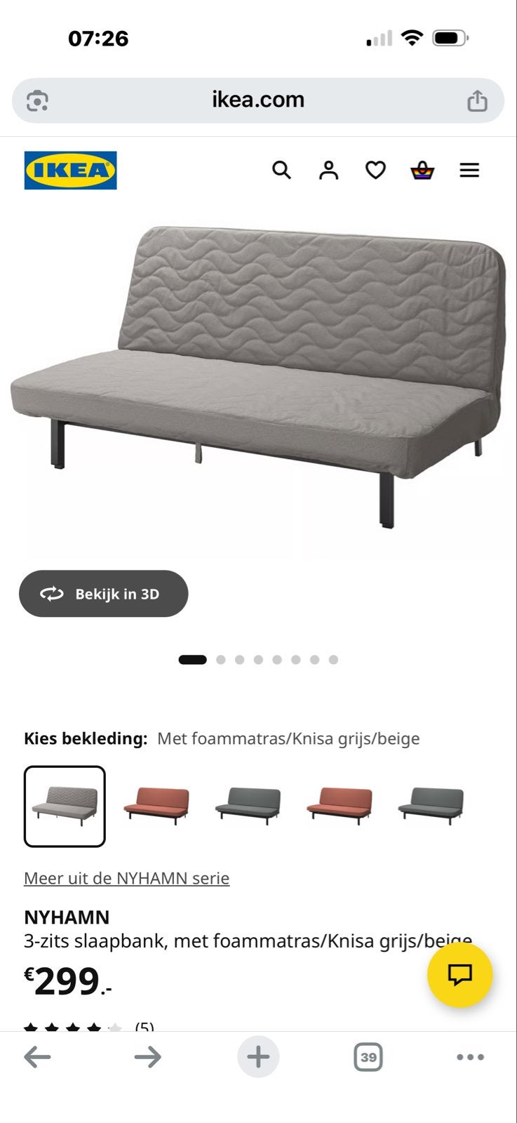 IKEA NYHAMN 3-zits slaapbank met foammateras, Huis en Inrichting, Ophalen, Tweepersoons, Zo goed als nieuw, Overige maten