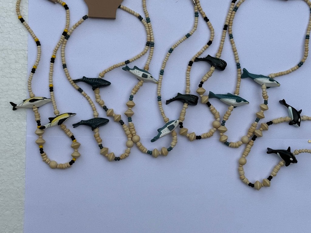 Houten kinder ketting Orka walvis dolfijn bultrug (per stuk), Meerkleurig, Nieuw, Handgemaakt, Natura