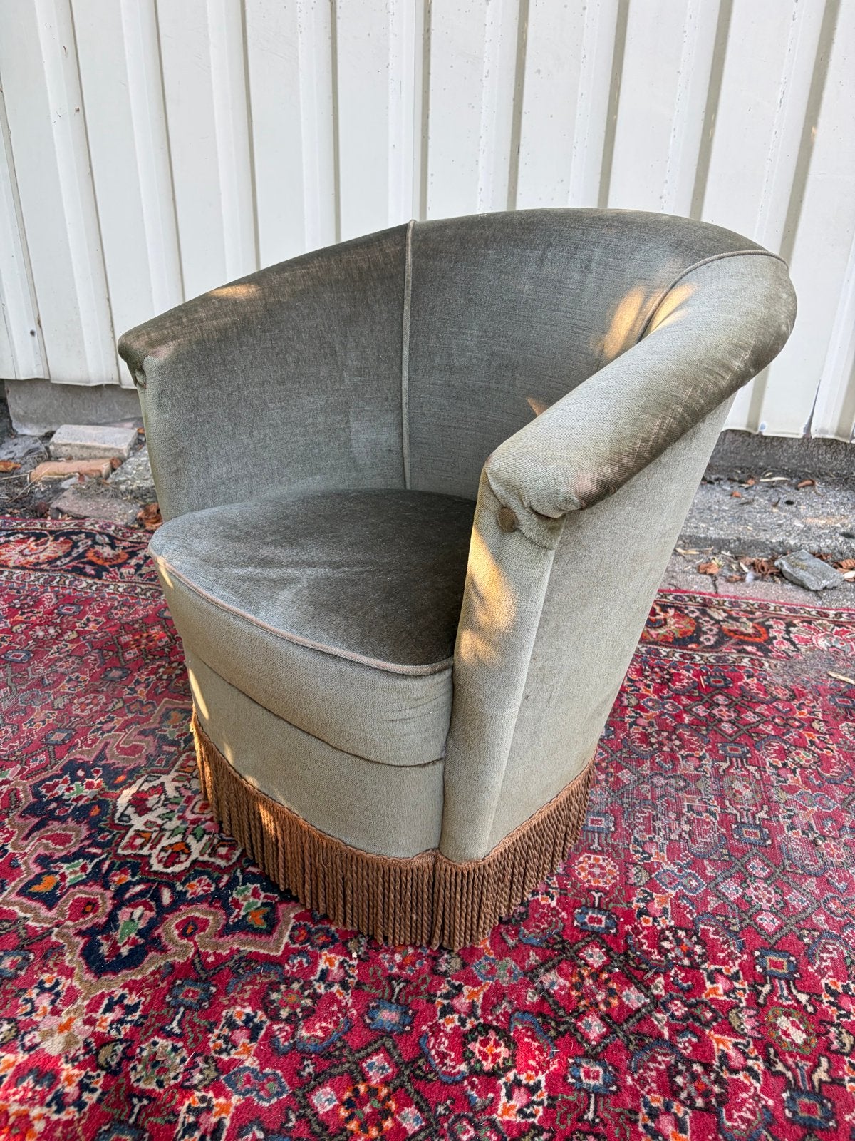 Vintage Fauteuil Groen Velours/Velvet - Afmetingen bij foto', Ophalen, Gebruikt, Stof, 75 tot 100 cm