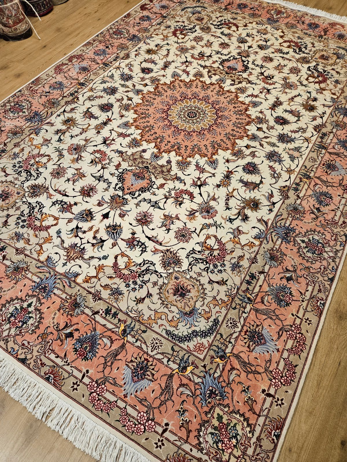 Vintage handgeknoopt perzisch tapijt tabriz 50raj 320x201, Info@SlatsAntiek.nl, Tweedehands, Perzisch, 200 cm of meer