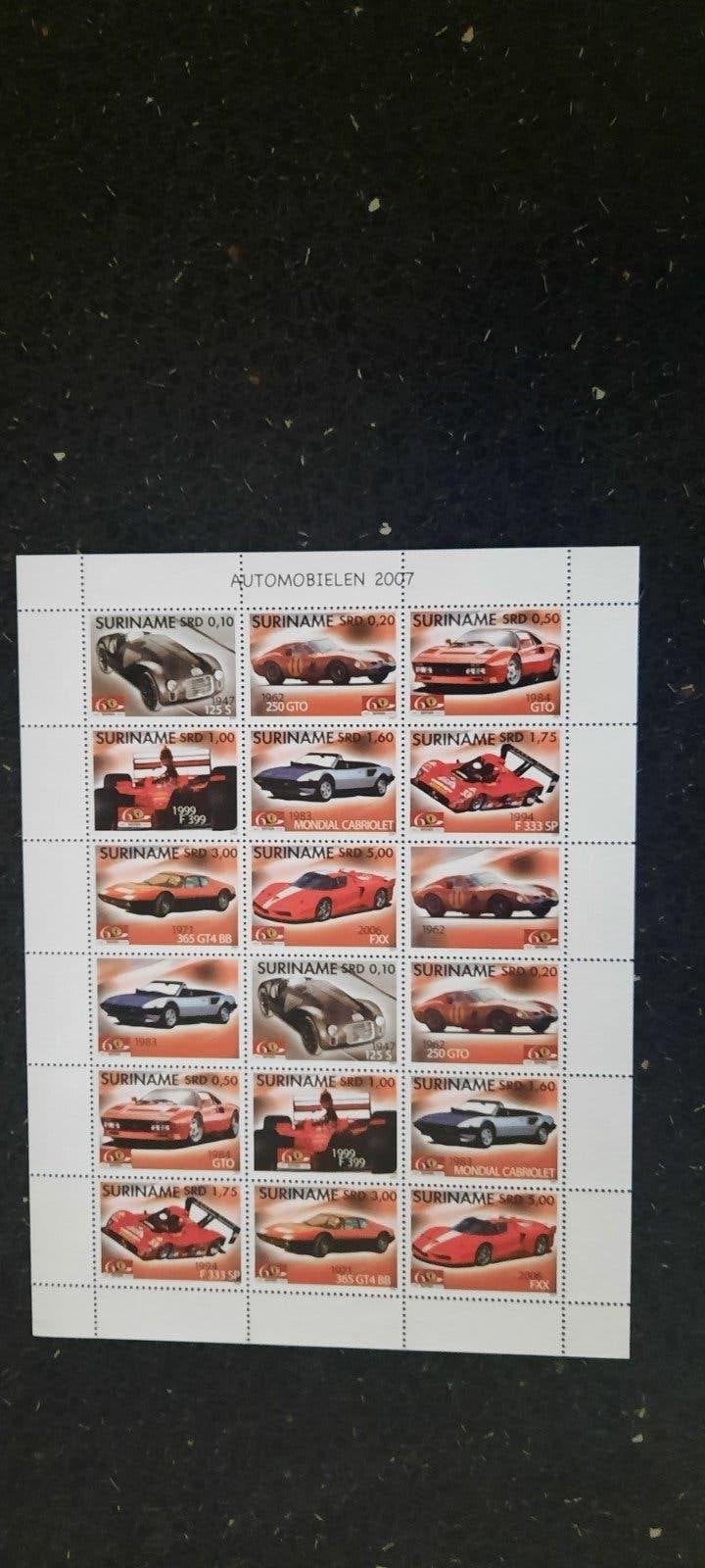 Suriname postzegelvel 2007 - Auto's, Ophalen of Verzenden, Postfris