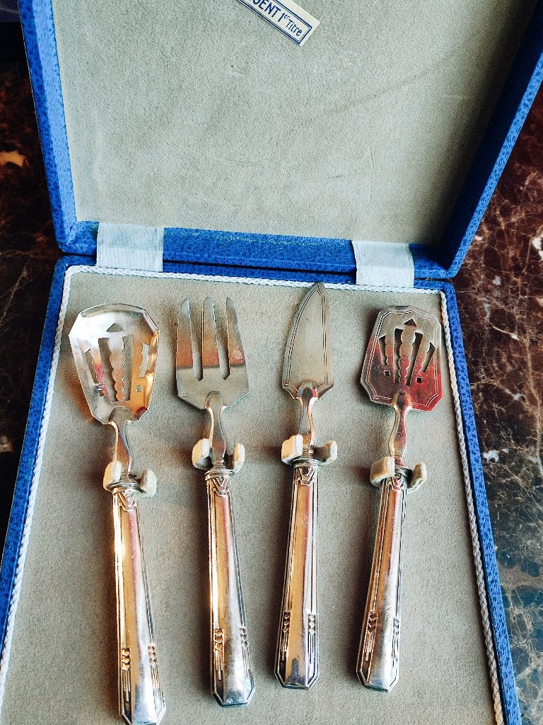 Antieke zilveren 950 bestekset, Frankrijk, Ophalen of Verzenden, Zilver