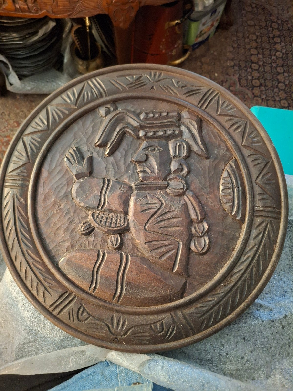 Houten Wanddecoratie: Maya-geïnspireerd Beeld, Antiek en Kunst, Kunst | Beelden en Houtsnijwerken, Ophalen of Verzenden, Handgemaakt