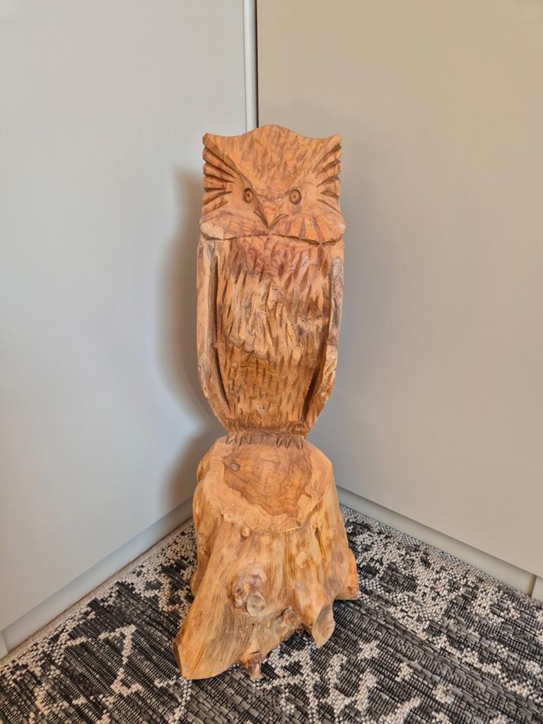 Groot ornament teakhout uil, Ophalen of Verzenden, Zo goed als nieuw, Bruin, Hout